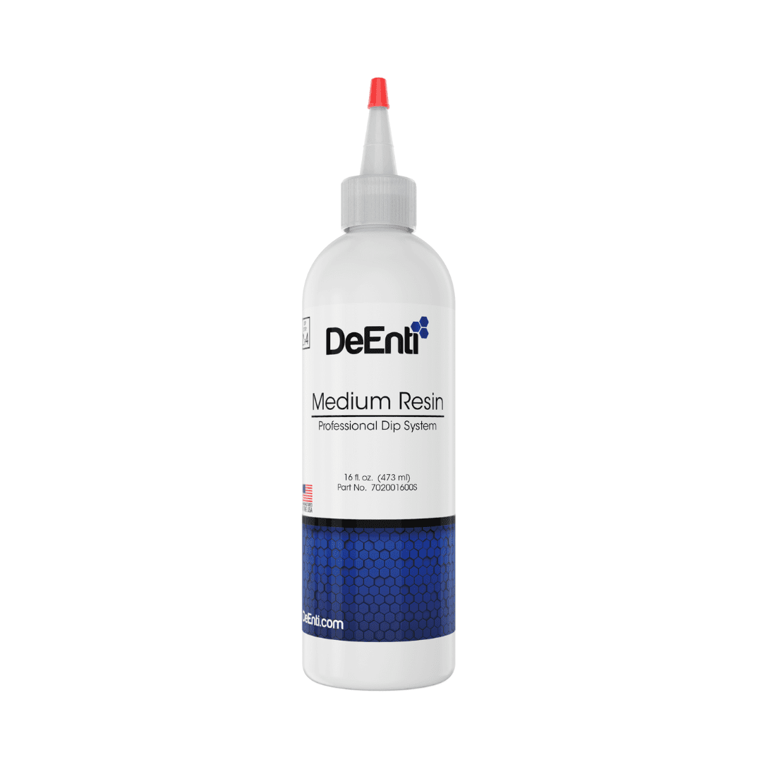 A 16 fl oz (473 ml) large refill bottle of DeEnti professional resin for dip nail systems.