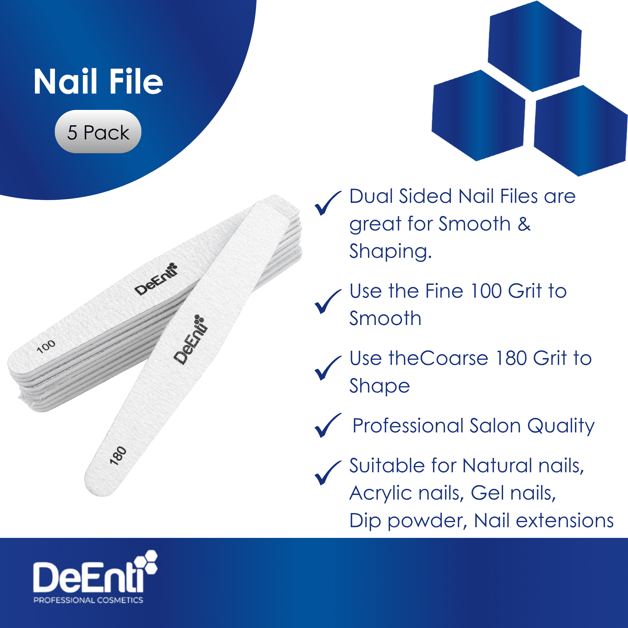 Premium Nail File - 100/180 Grit - 5 Pack - Image 2