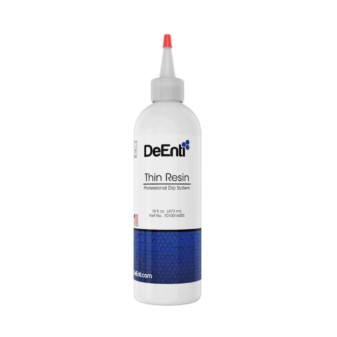 A large 16 fl oz (473 ml) refill bottle of DeEnti Thin Resin, the base coat for the Professional Dip System.